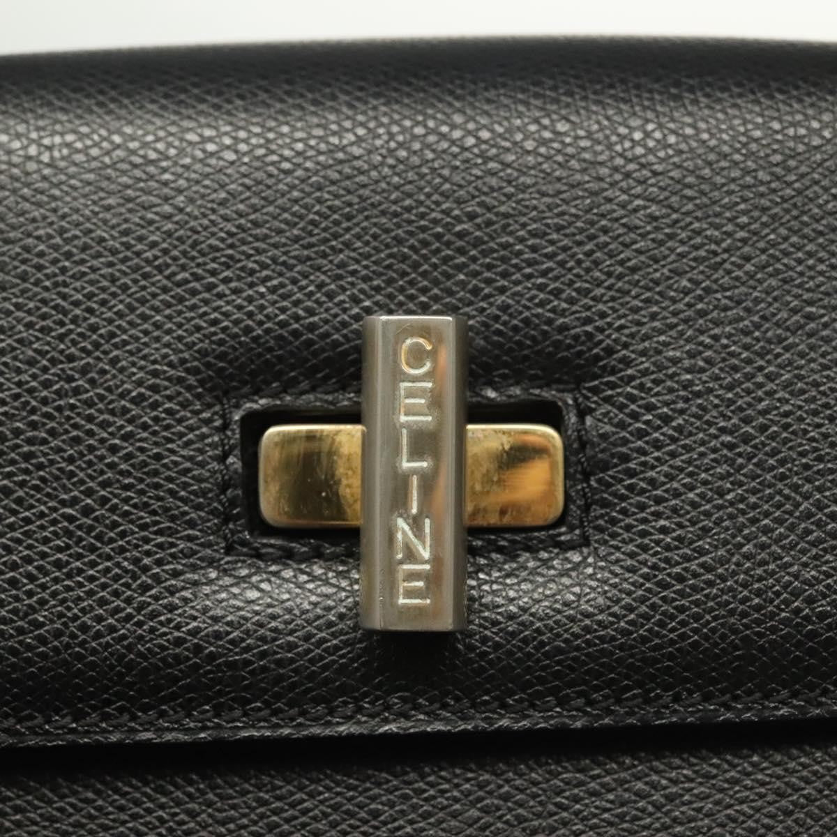 Celine Vintage Convertible Turnlock Top Handle Bag Leather, BLACK, LEATHER, Handbag