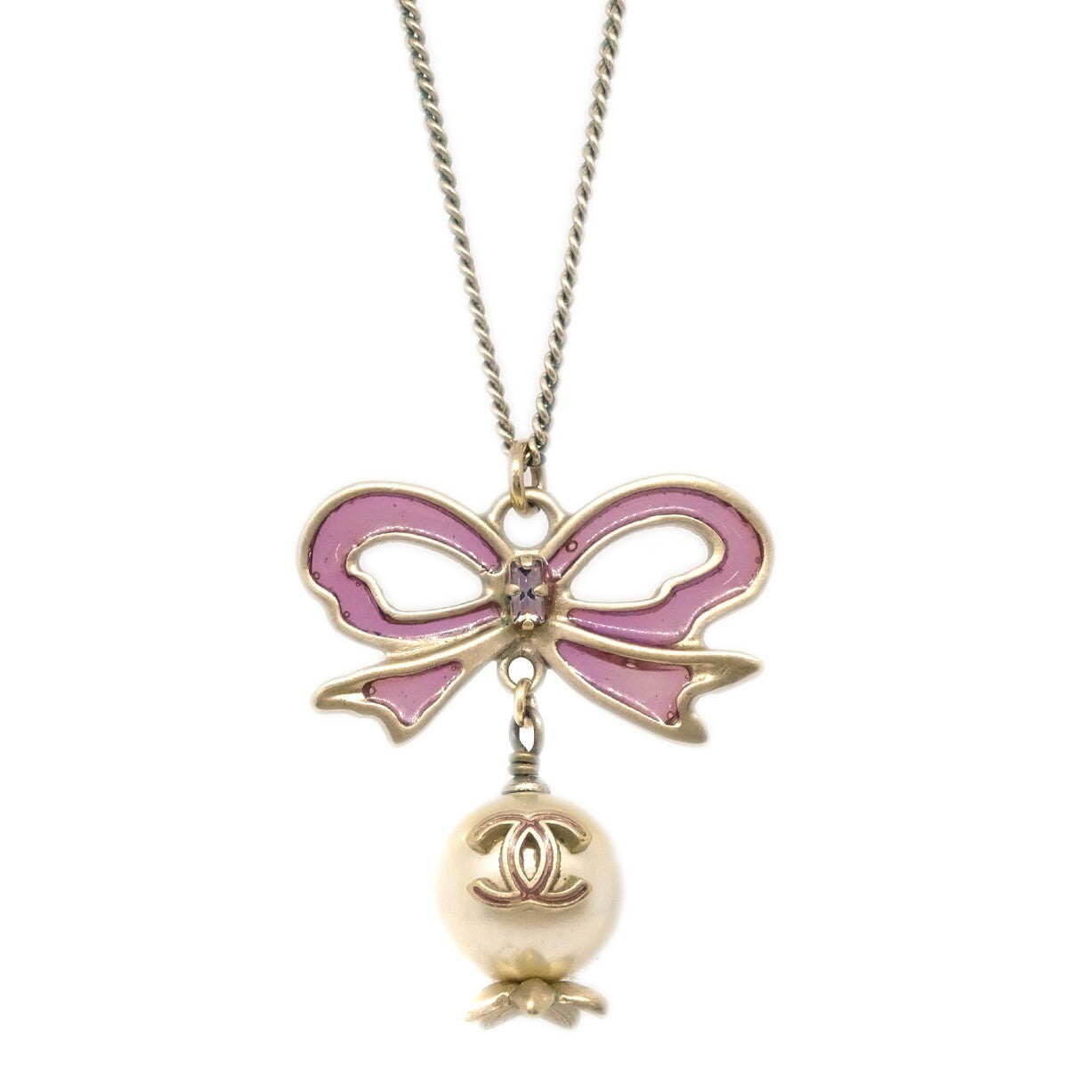 Chanel CC Bow Necklace Gold-plated with Artificial pearl, GOLD, GOLD_PLATED, Necklace