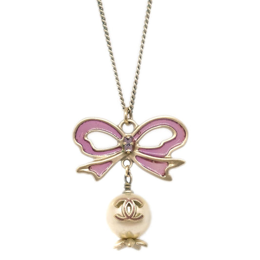 Chanel CC Bow Necklace Gold-plated with Artificial pearl, GOLD, GOLD_PLATED, Necklace