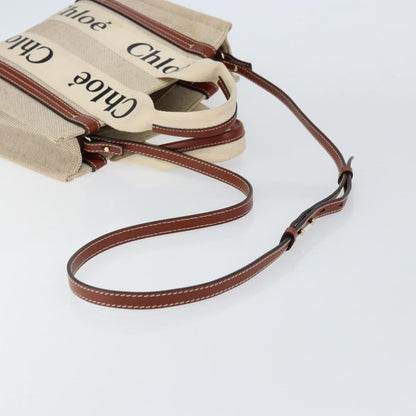 Chloe Woody Convertible Tote Canvas with Leather, BEIGE, CANVAS, Handbag