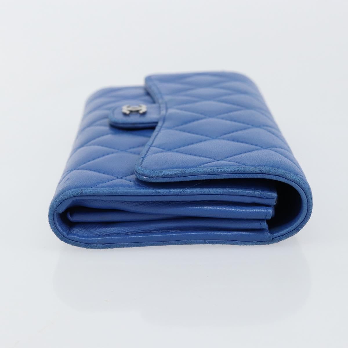 Chanel CC Gusset Classic Flap Wallet Quilted Lambskin, BLUE, LEATHER, Wallets