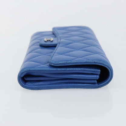 Chanel CC Gusset Classic Flap Wallet Quilted Lambskin, BLUE, LEATHER, Wallets