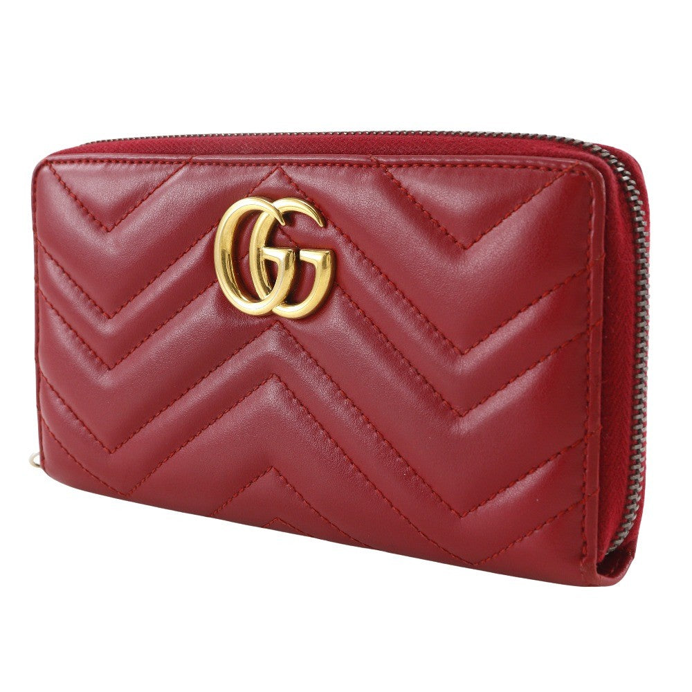 Gucci GG Marmont Zip Around Wallet Matelasse Leather, RED, LEATHER, Wallets