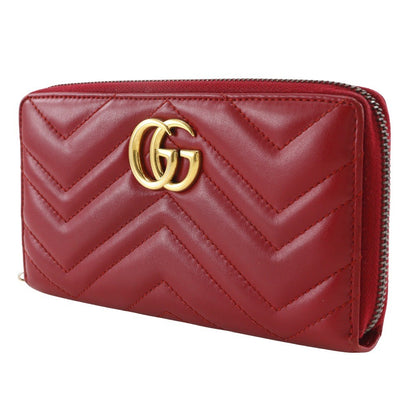 Gucci GG Marmont Zip Around Wallet Matelasse Leather, RED, LEATHER, Wallets