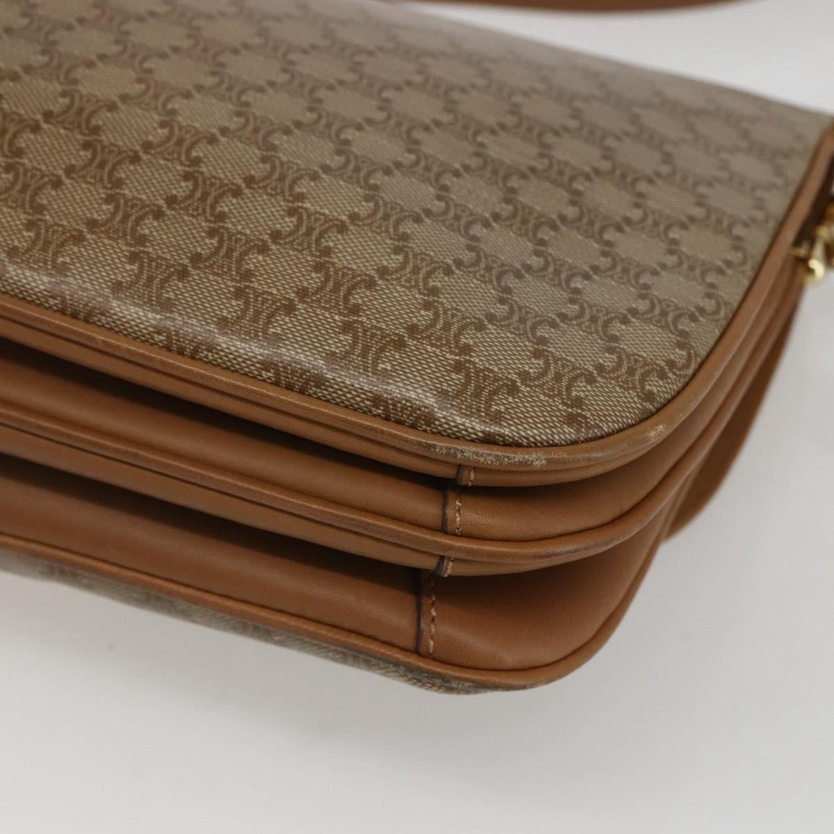 Celine Vintage Macadam Shoulder Bag Canvas and Leather, BEIGE, CANVAS, Shoulder bag