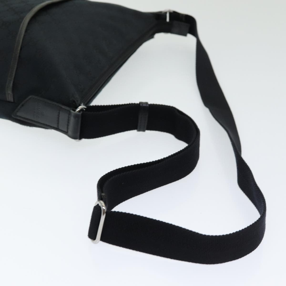 Gucci Zip Messenger Bag GG Canvas with Perforated Leather, BLACK, CANVAS, Crossbody bag