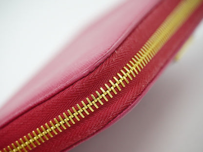 Prada Zip Around Tab Wallet Saffiano Leather, PINK, LEATHER, Wallets