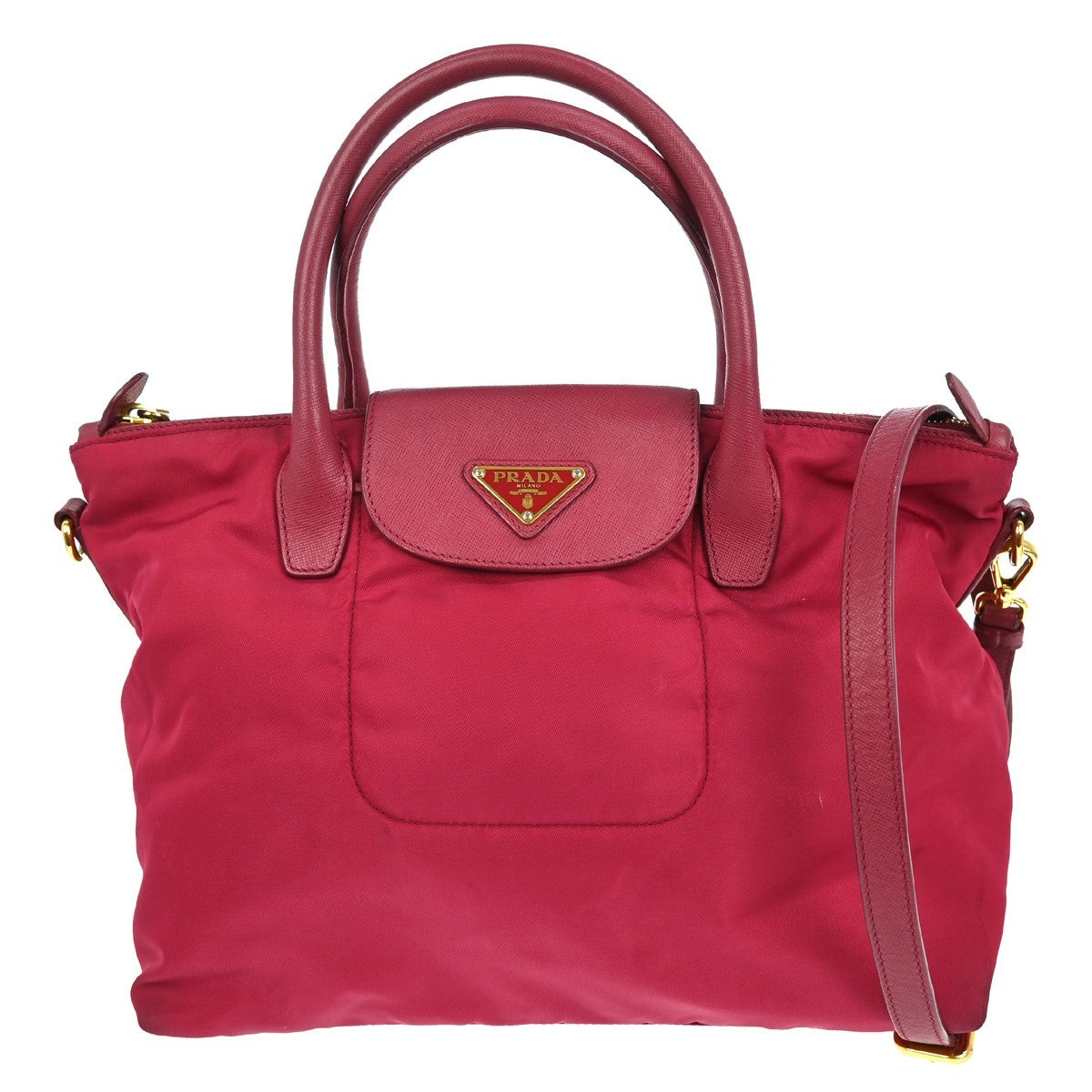 Prada Convertible Flap Tote Tessuto and Saffiano Leather, PINK, NYLON, Tote bag