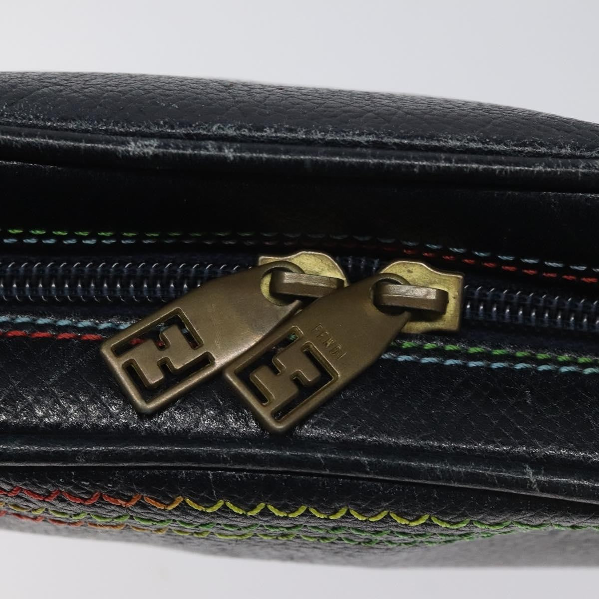 Fendi Vintage Zip Crossbody Bag Leather, NAVY, LEATHER, Shoulder bag