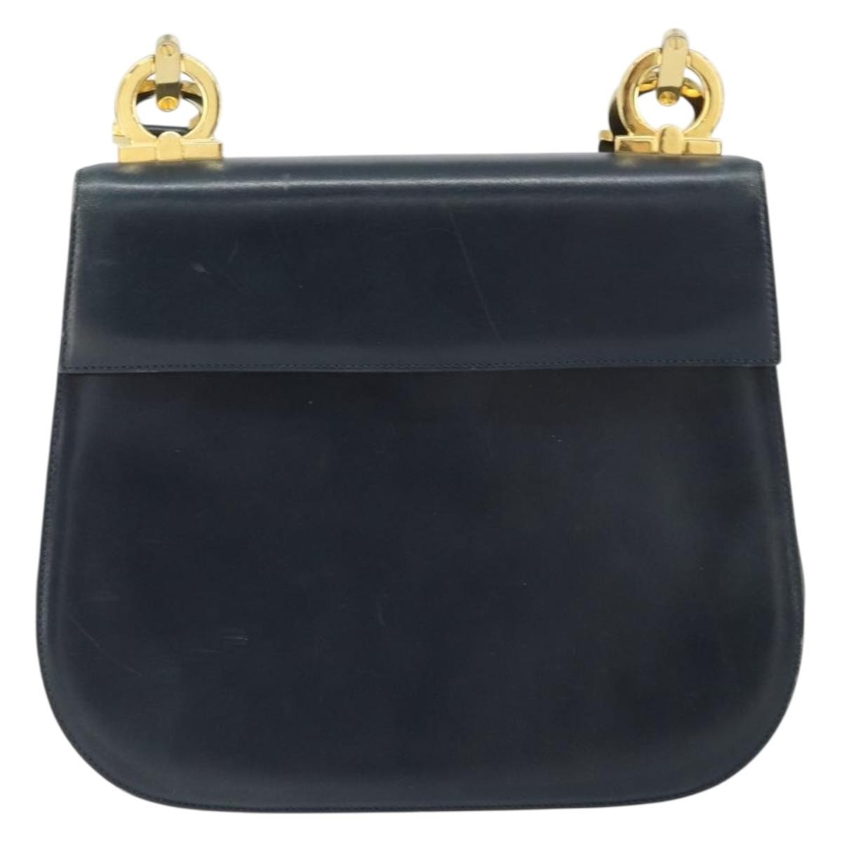 Salvatore Ferragamo Gancini Shoulder Bag Leather, NAVY, LEATHER, Shoulder bag