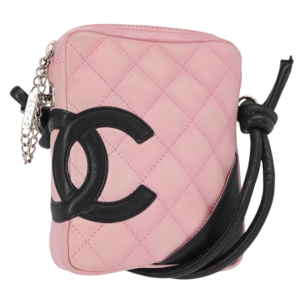 Chanel Cambon Crossbody Bag Quilted Leather, PINK, LEATHER, Clutche & pouche