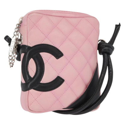 Chanel Cambon Crossbody Bag Quilted Leather, PINK, LEATHER, Clutche & pouche