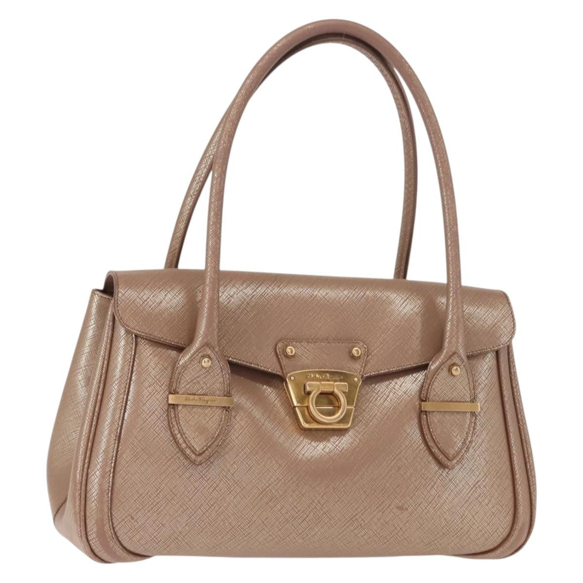 Salvatore Ferragamo Flap Satchel Saffiano Leather, GOLD, LEATHER, Handbag