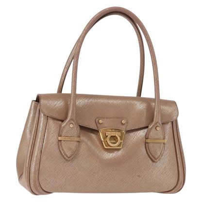 Salvatore Ferragamo Flap Satchel Saffiano Leather, GOLD, LEATHER, Handbag