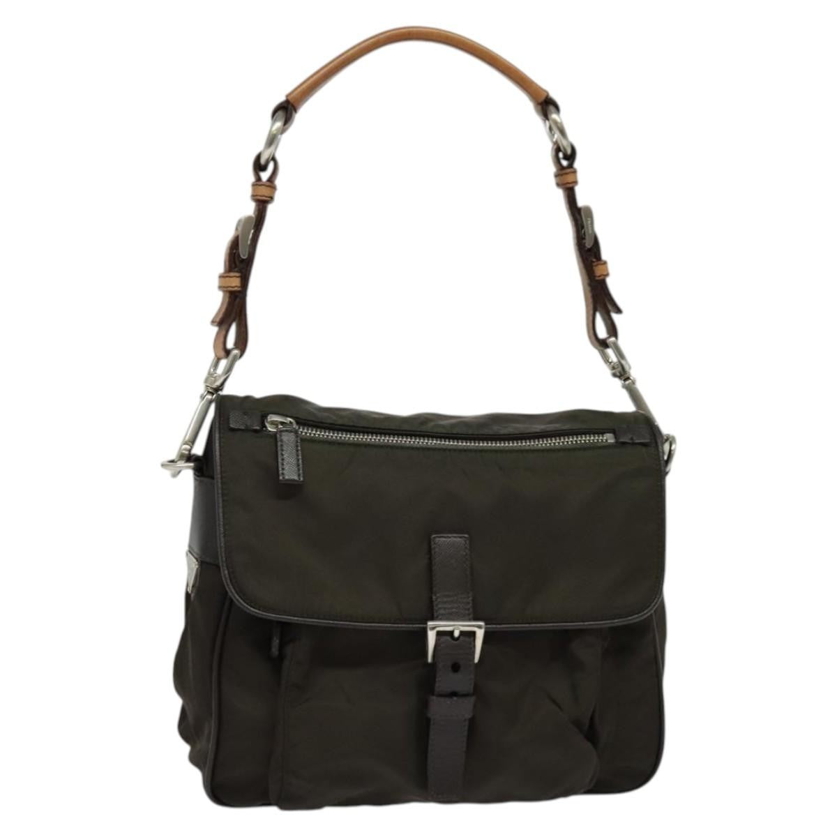 Prada Vintage Flap Shoulder Bag Nylon, KHAKI, NYLON, Shoulder bag