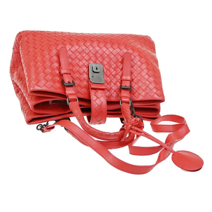 Bottega Veneta Roma Bag Intrecciato Nappa, RED, LEATHER, Handbag