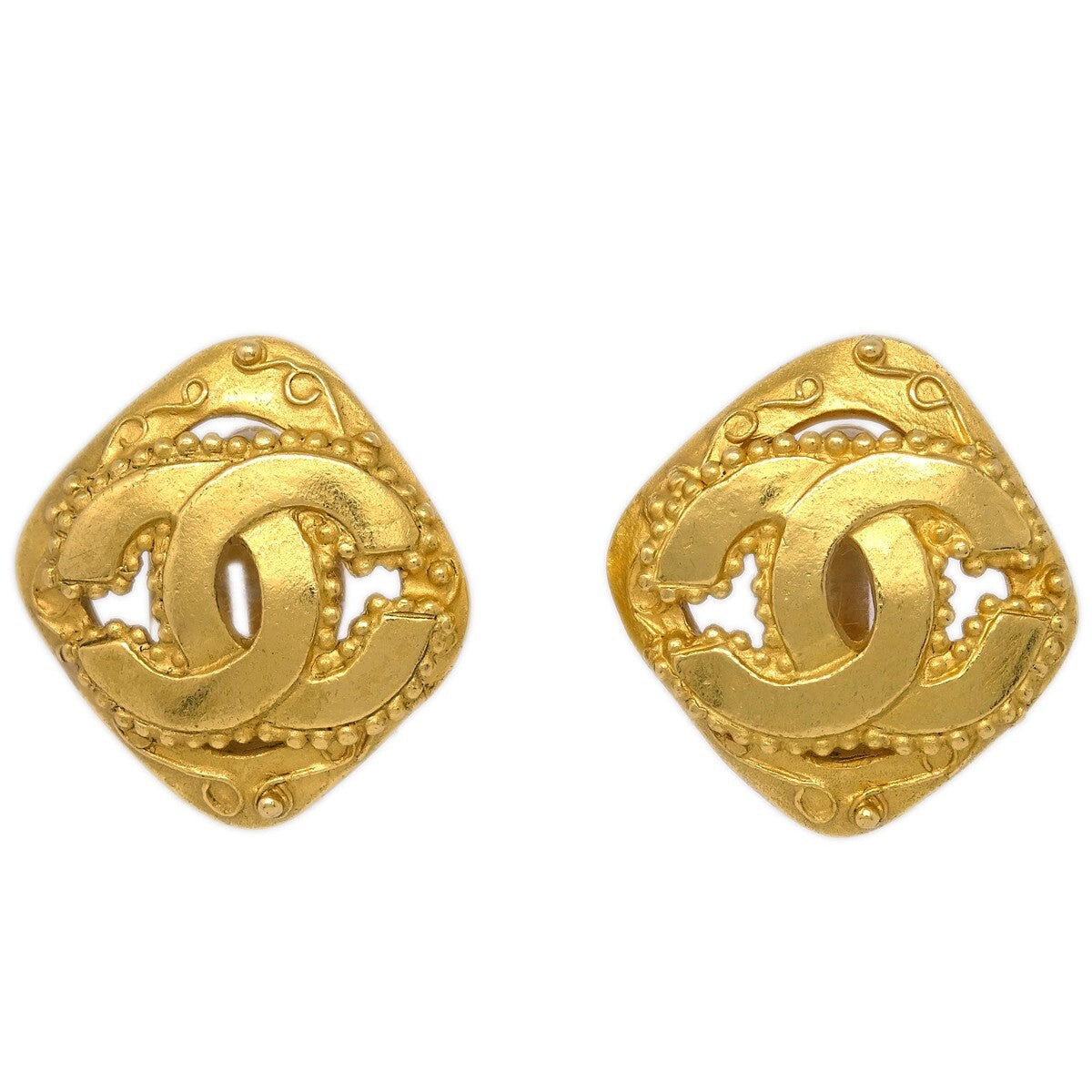 Chanel CC Rhombus Clip-On Earrings Metal, GOLD, GOLD_PLATED, Earrings