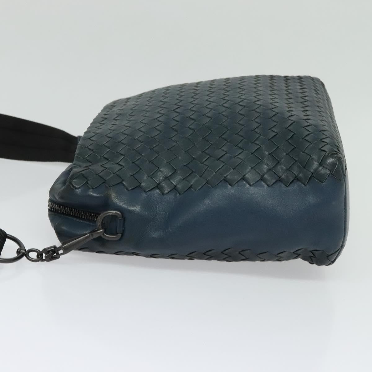 Bottega Veneta Flat Messenger Bag Intrecciato Nappa, BLUE, LEATHER, Shoulder bag