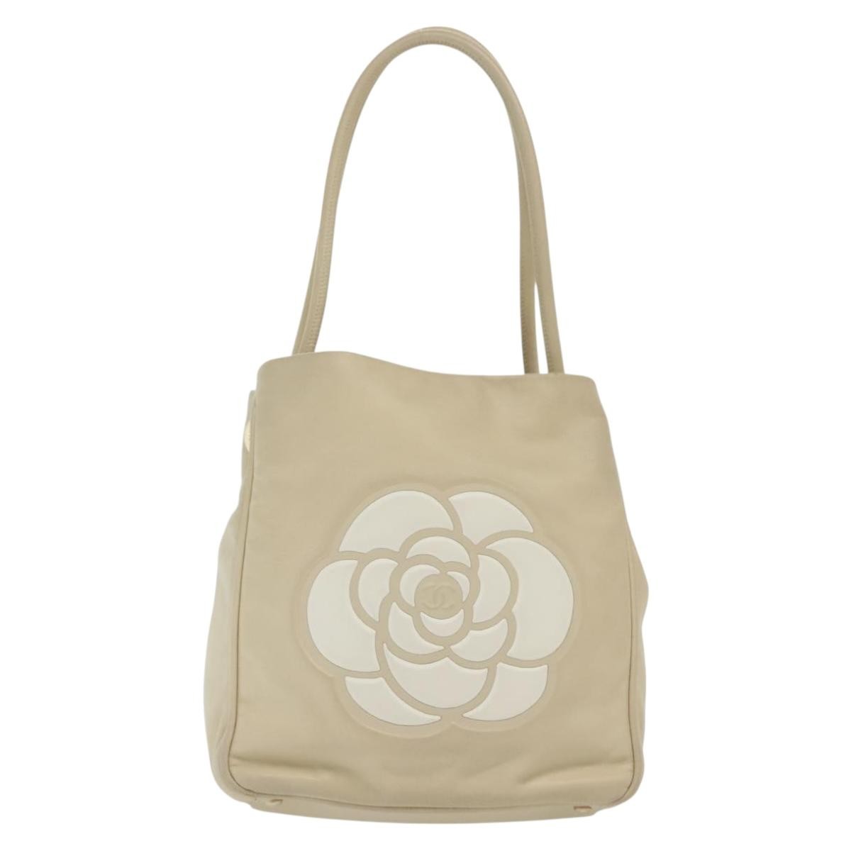 Chanel Camellia Tote Leather, BEIGE, LEATHER, Tote bag