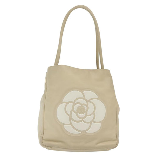 Chanel Camellia Tote Leather, BEIGE, LEATHER, Tote bag