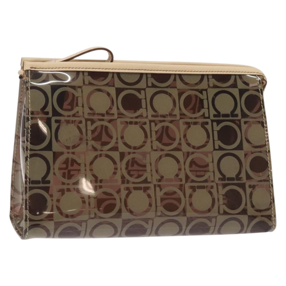 Salvatore Ferragamo Gancini Pouch Canvas, BROWN, VINYL, Clutche & pouche