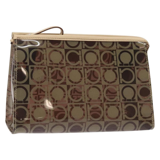Salvatore Ferragamo Gancini Pouch Canvas, BROWN, VINYL, Clutche & pouche