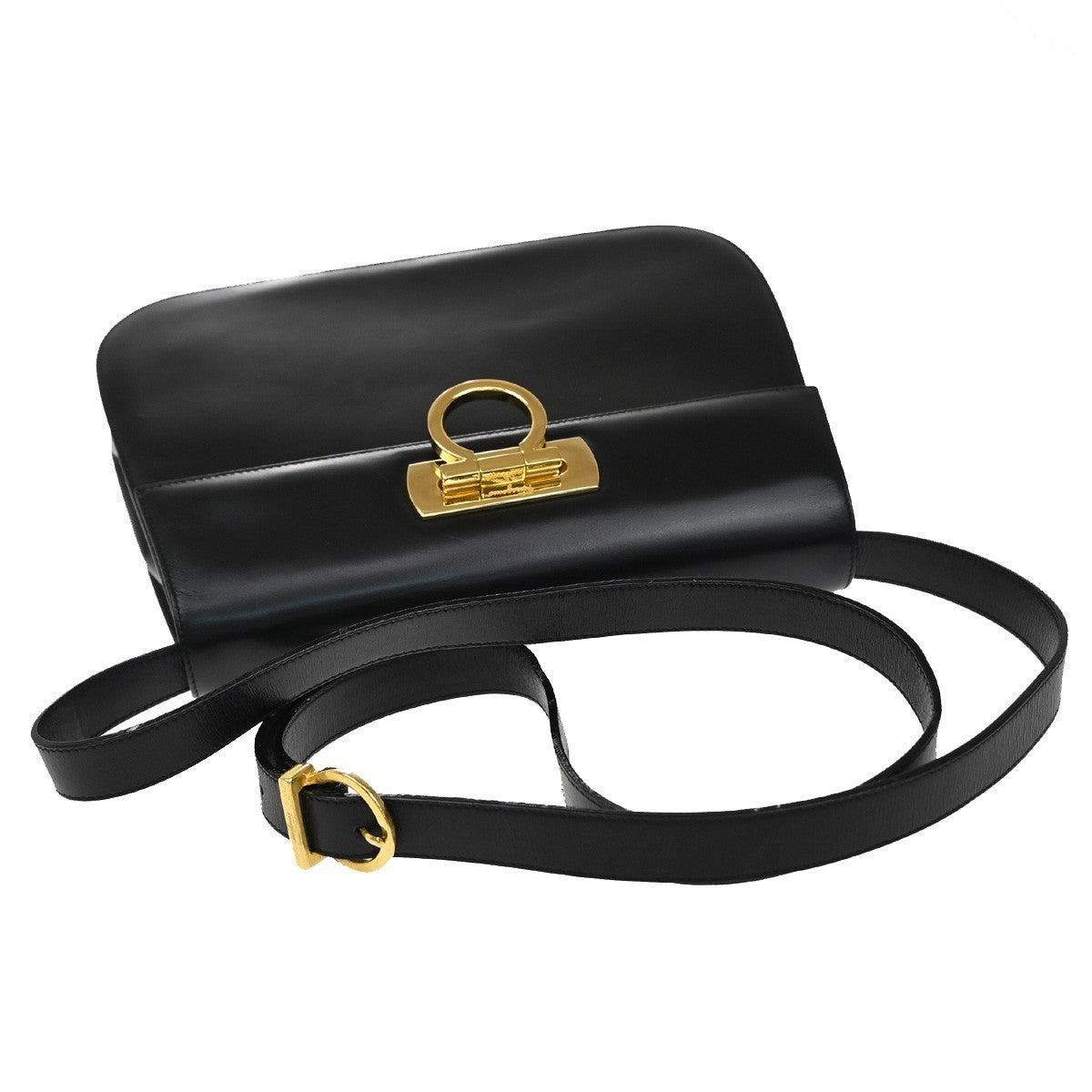 Salvatore Ferragamo Gancini Shoulder Bag Leather, BLACK, LEATHER, Shoulder bag