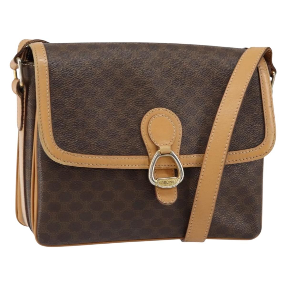 Celine Vintage Macadam Shoulder Bag Canvas and Leather, BROWN, CANVAS, Shoulder bag