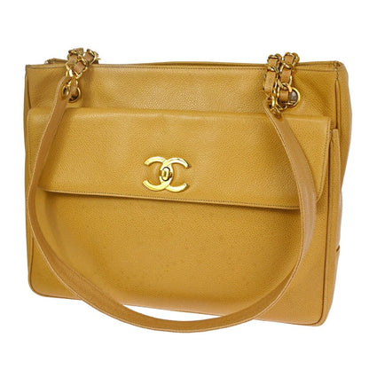 Chanel Vintage CC Front Pocket shoulder Bag Calfskin Leather, BEIGE, CALFSKIN, Shoulder bag