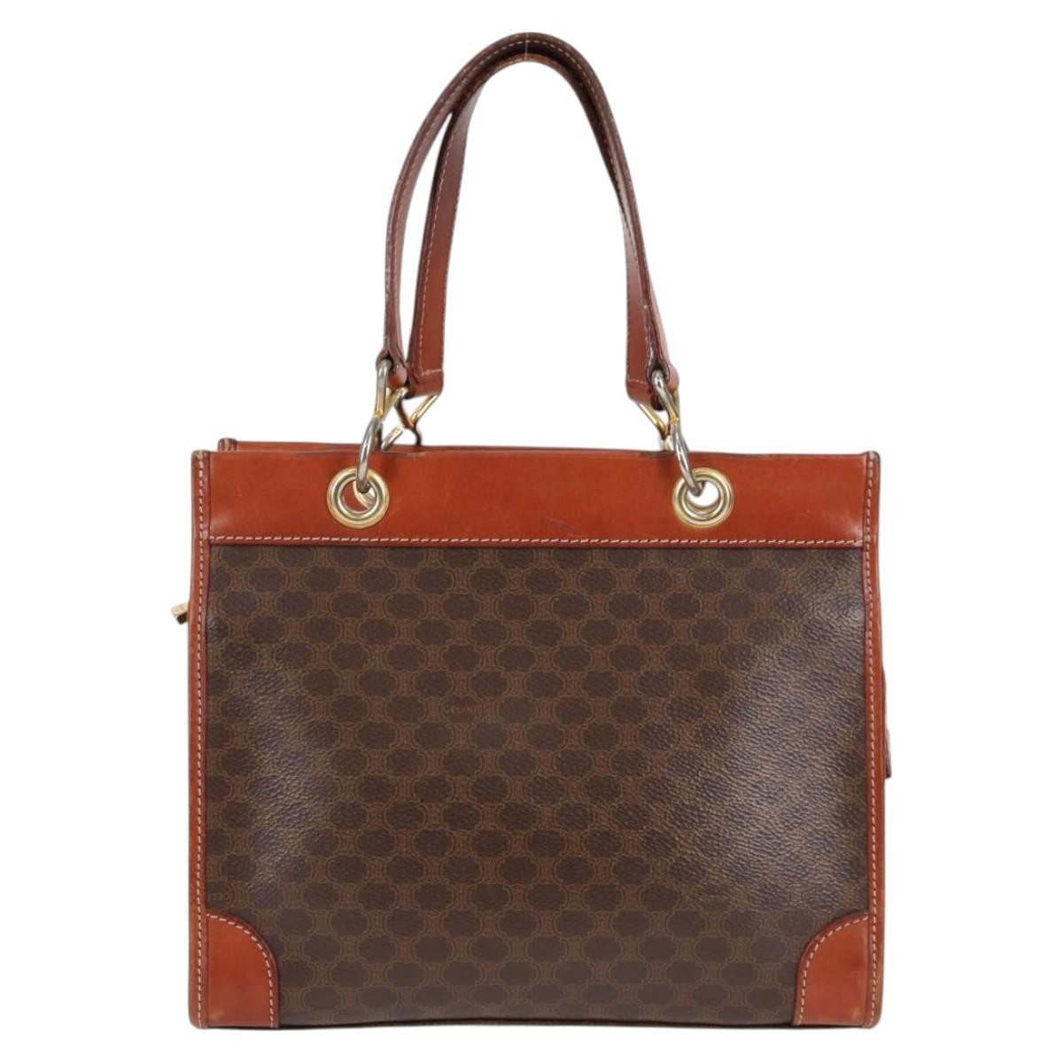 Celine Vintage Macadam Shoulder Bag Leather, BROWN, LEATHER, Shoulder bag