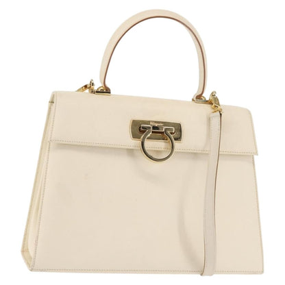 Salvatore Ferragamo Gancini Convertible Top Handle Bag Leather, WHITE, LEATHER, Handbag