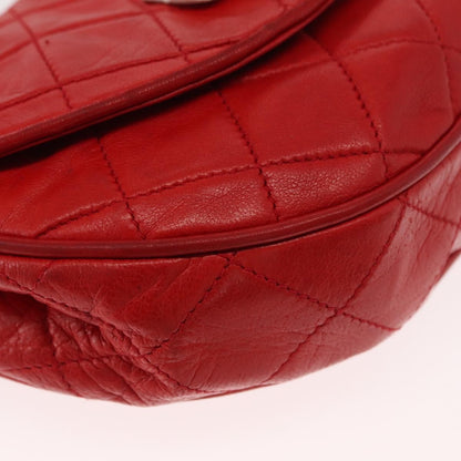 Chanel Camellia Rounded Clutch Satin and Leather, RED, LEATHER, Shoulder bag