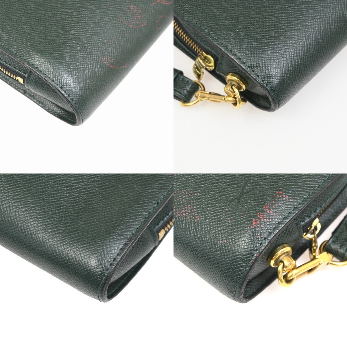 Louis Vuitton Pochette Baikal Clutch Taiga Leather, GREEN, LEATHER, Clutche & pouche