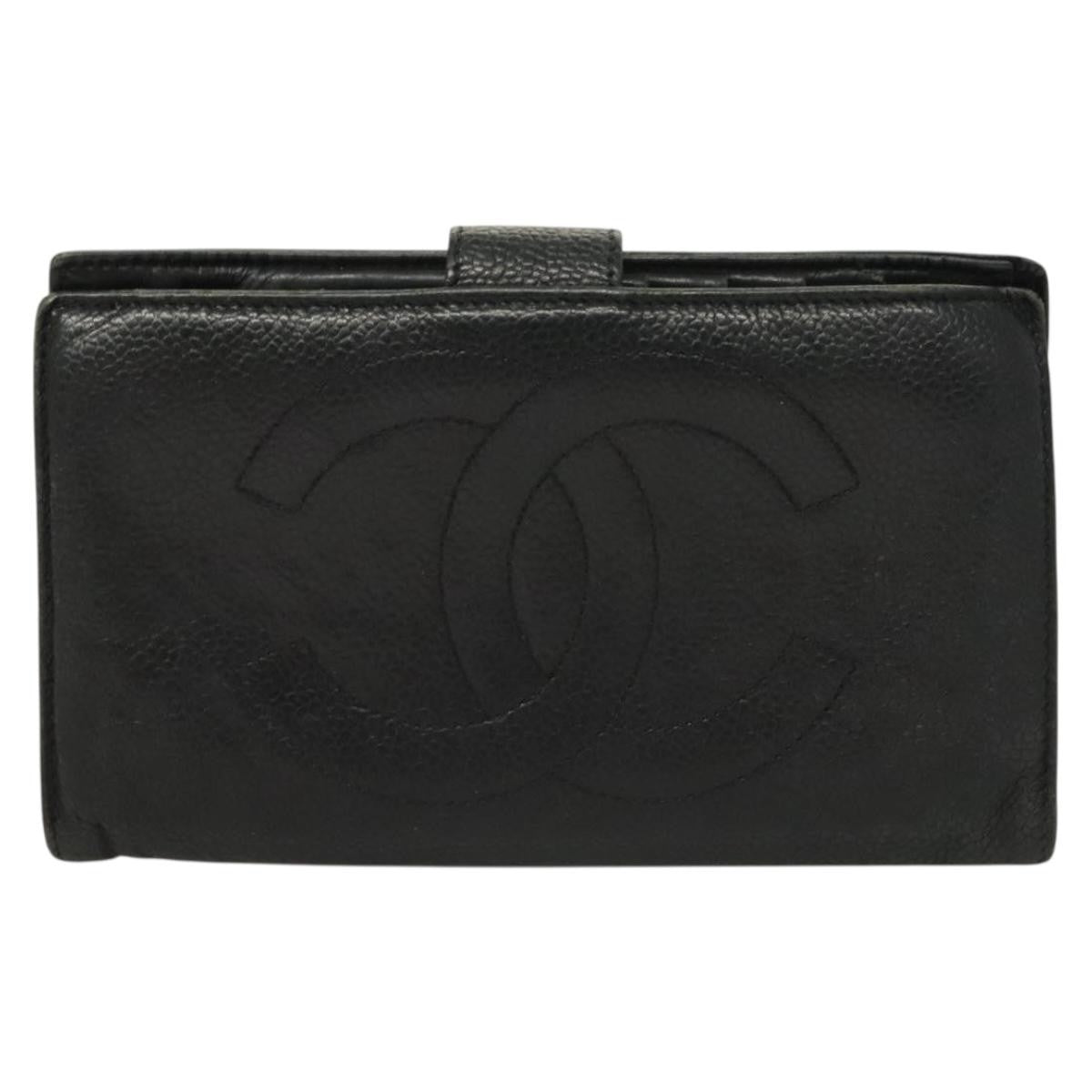 Chanel Vintage CC Bifold Wallet Leather, BLACK, LEATHER, Wallets
