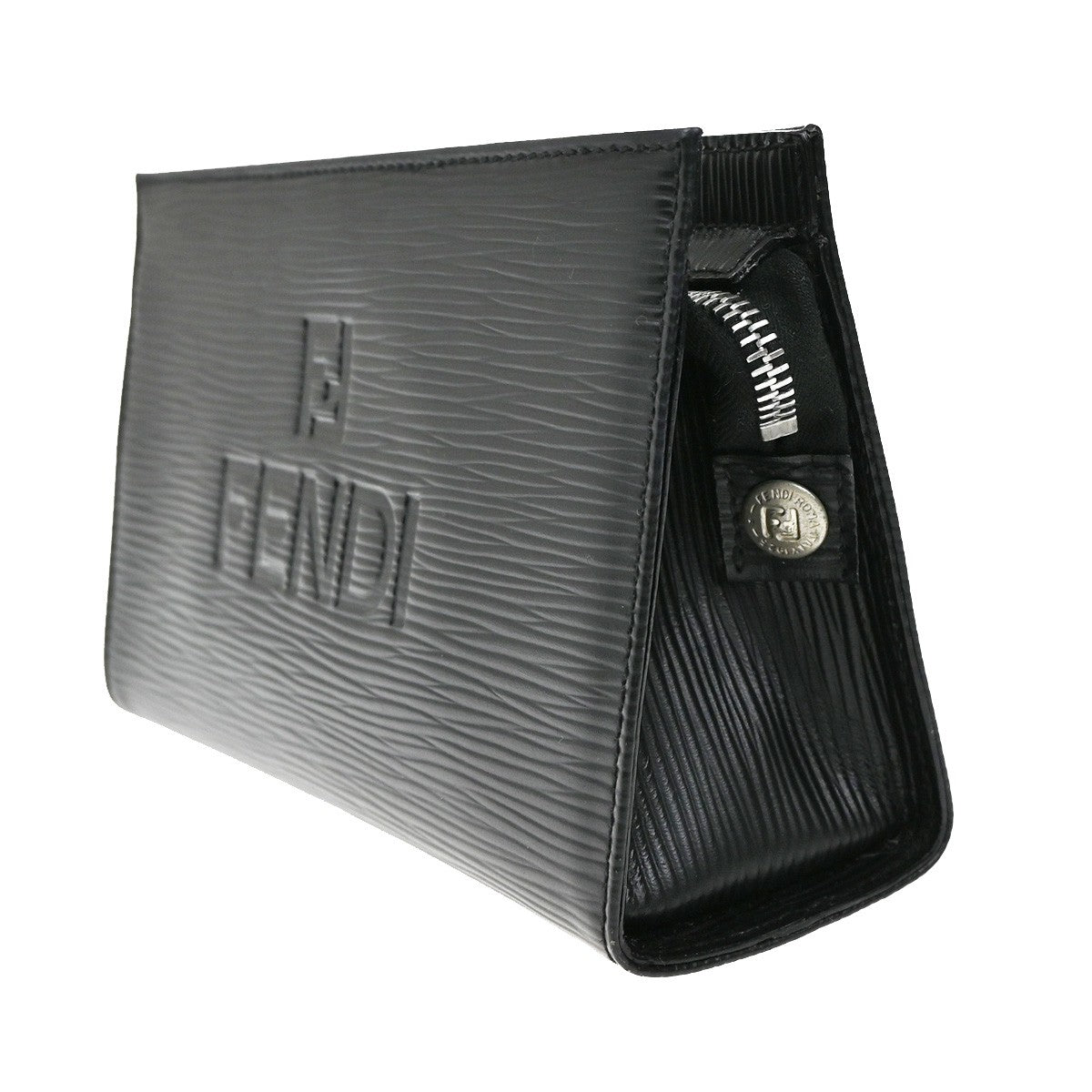Fendi FENDI Logo Clutch Leather, BLACK, LEATHER, Clutche & pouche