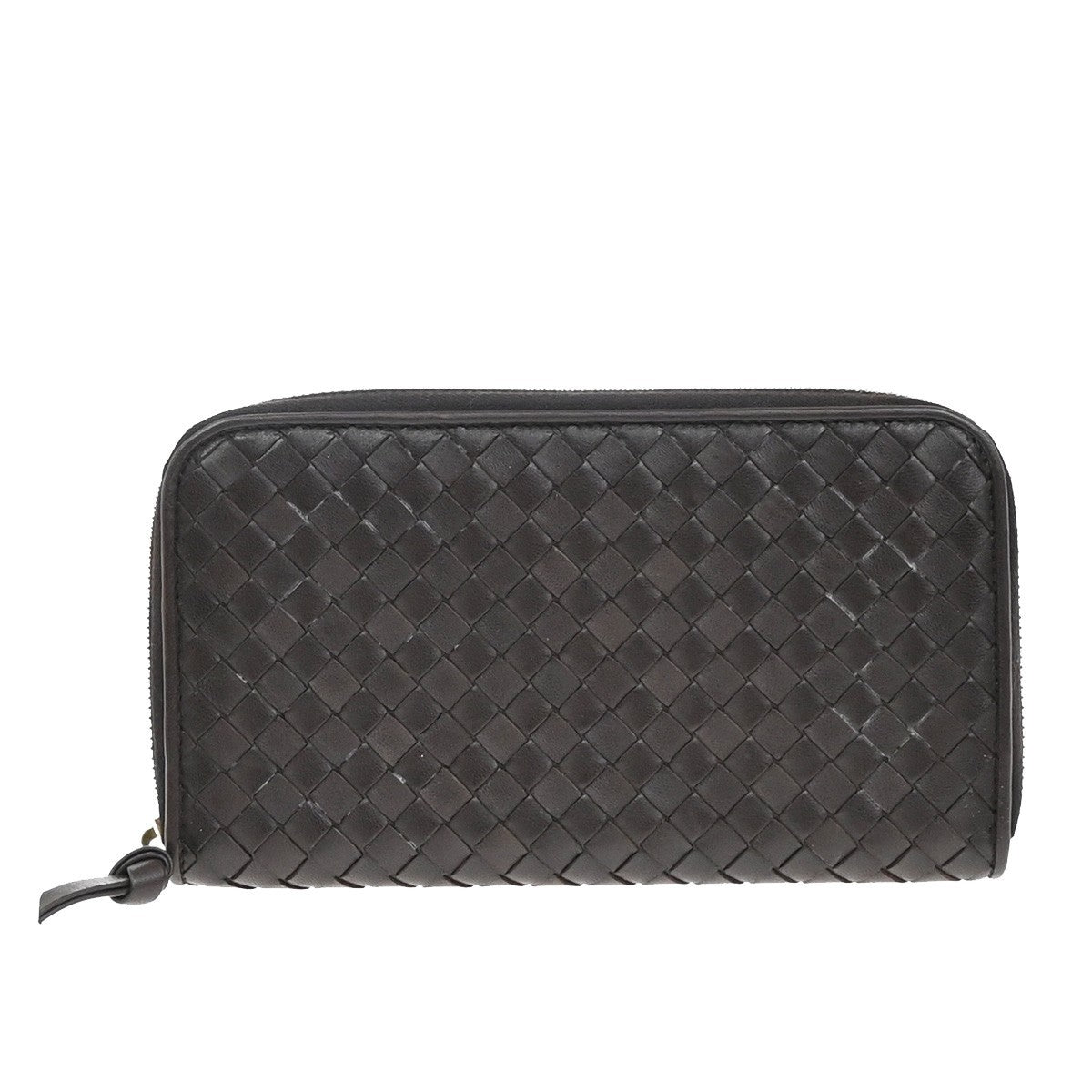 Bottega Veneta Intrecciato Long Zip  Wallet Leather, Brown, Leather, Wallet