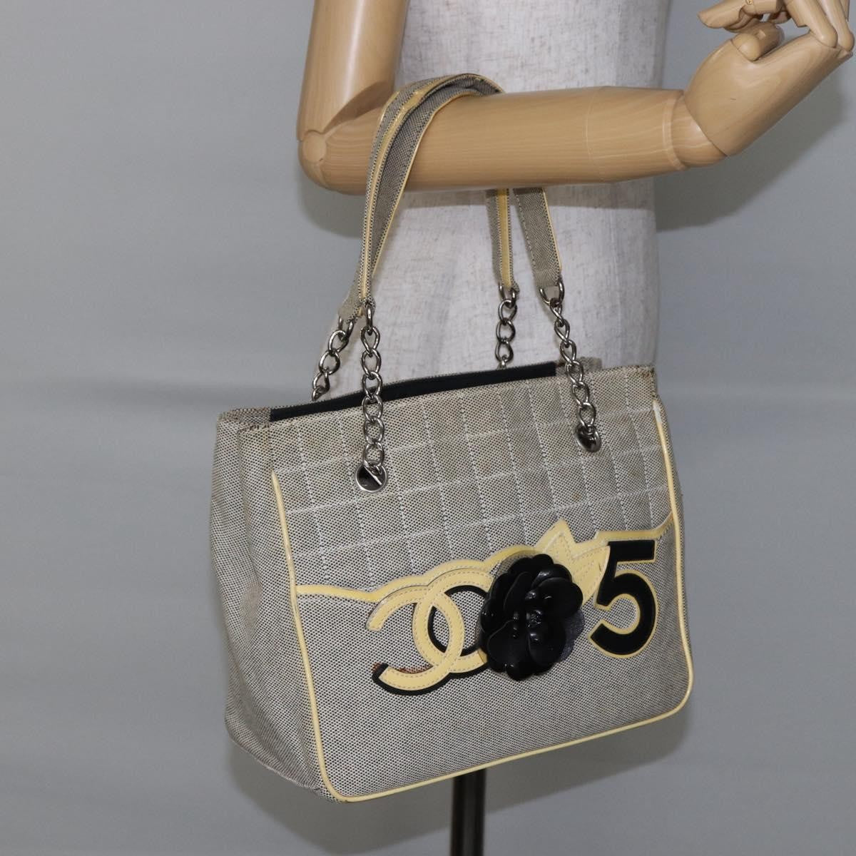 Chanel Camellia No.5 Tote Canvas, GRAY, CANVAS, Tote bag