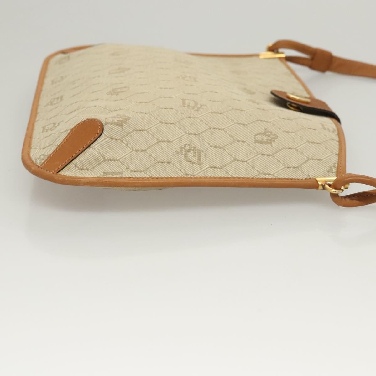 Christian Dior Vintage Honeycomb Shoulder Bag Canvas and Leather, BEIGE, CANVAS, Shoulder bag