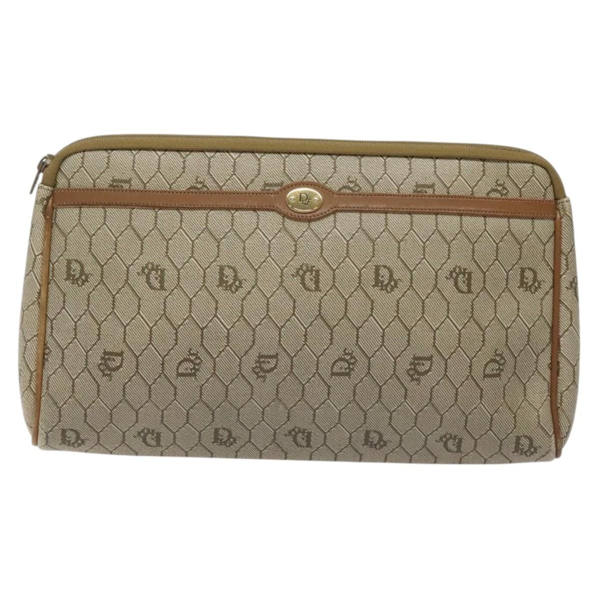 Christian Dior Vintage Honeycomb Zip Pouch Coated Canvas, BEIGE, CANVAS, Clutche & pouche