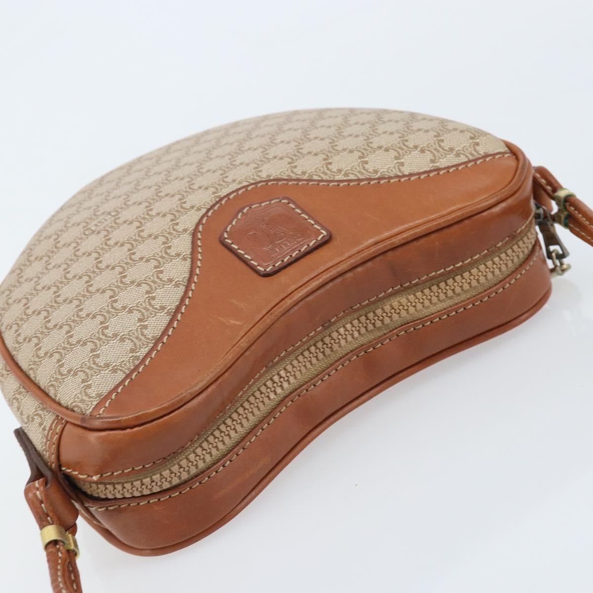Celine Vintage Macadam Shoulder Bag Canvas and Leather, BEIGE, CANVAS, Shoulder bag