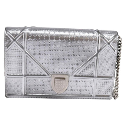Christian Dior Diorama Wallet on Chain Metallic Distressed Calfskin, SILVER, LEATHER, Wallets