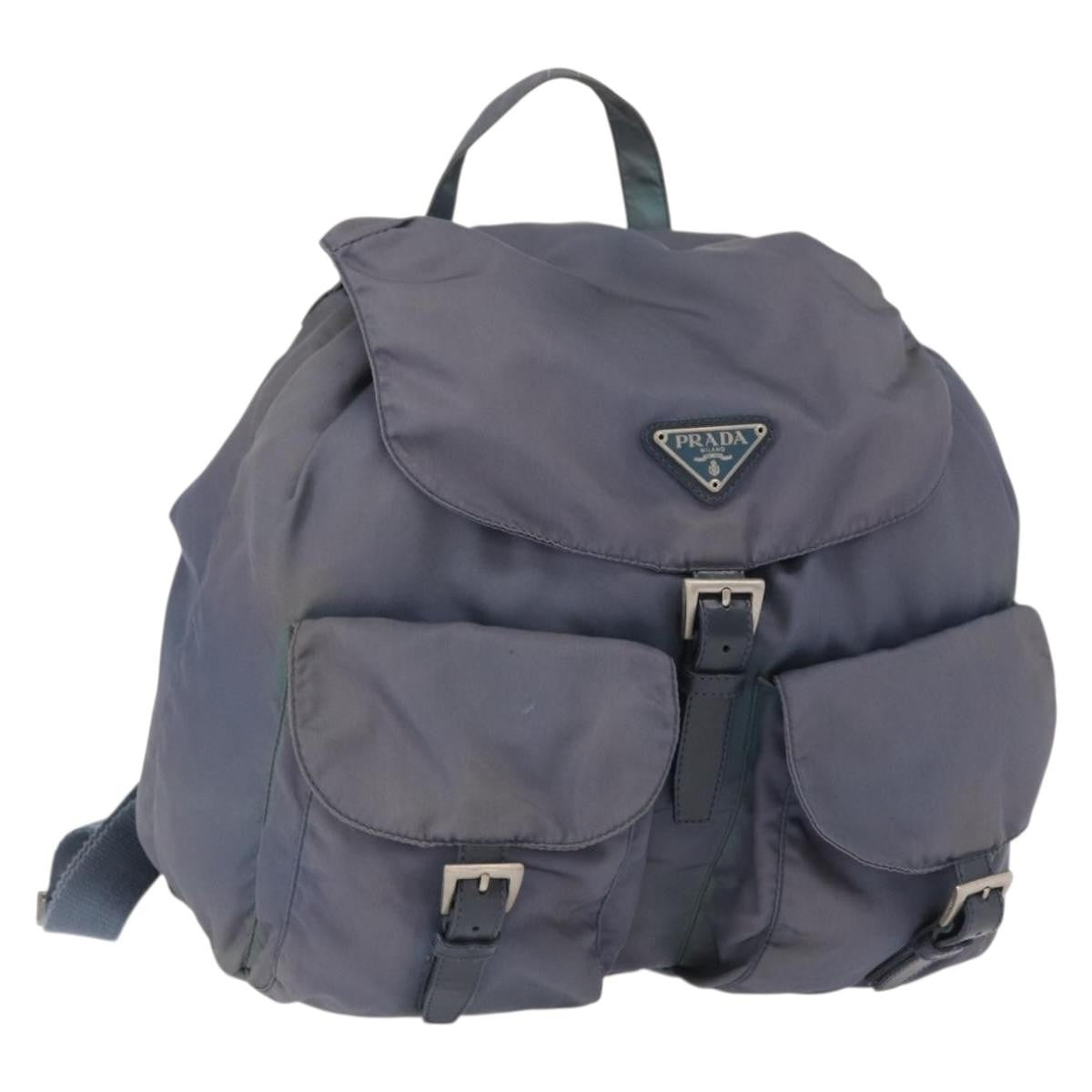 Prada Vela Double Front Pocket Backpack Tessuto with Saffiano Leather, BLUE, NYLON, Backpack