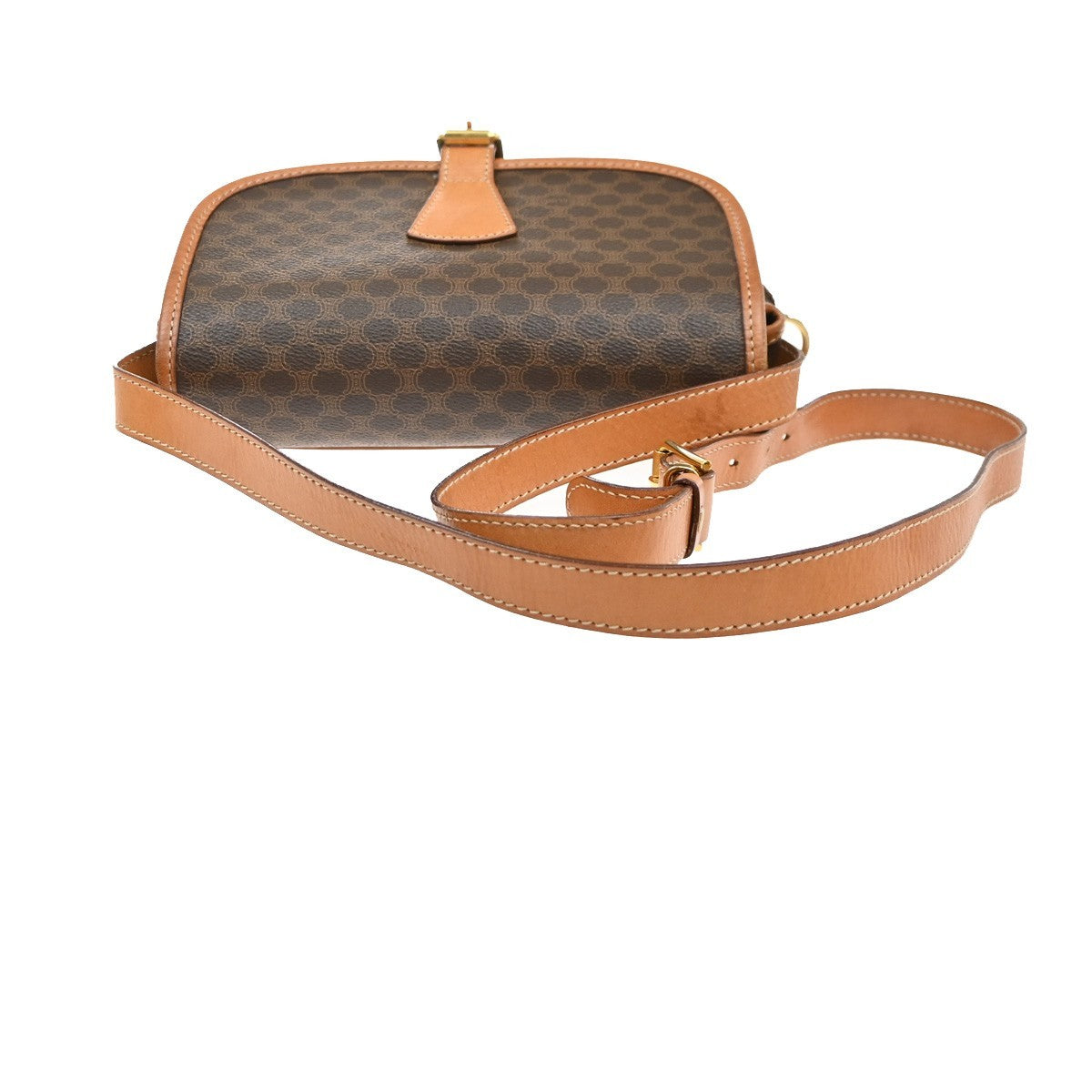 Celine Vintage Macadam Shoulder Bag Canvas and Leather, Brown, PVC, Shoulder Bag