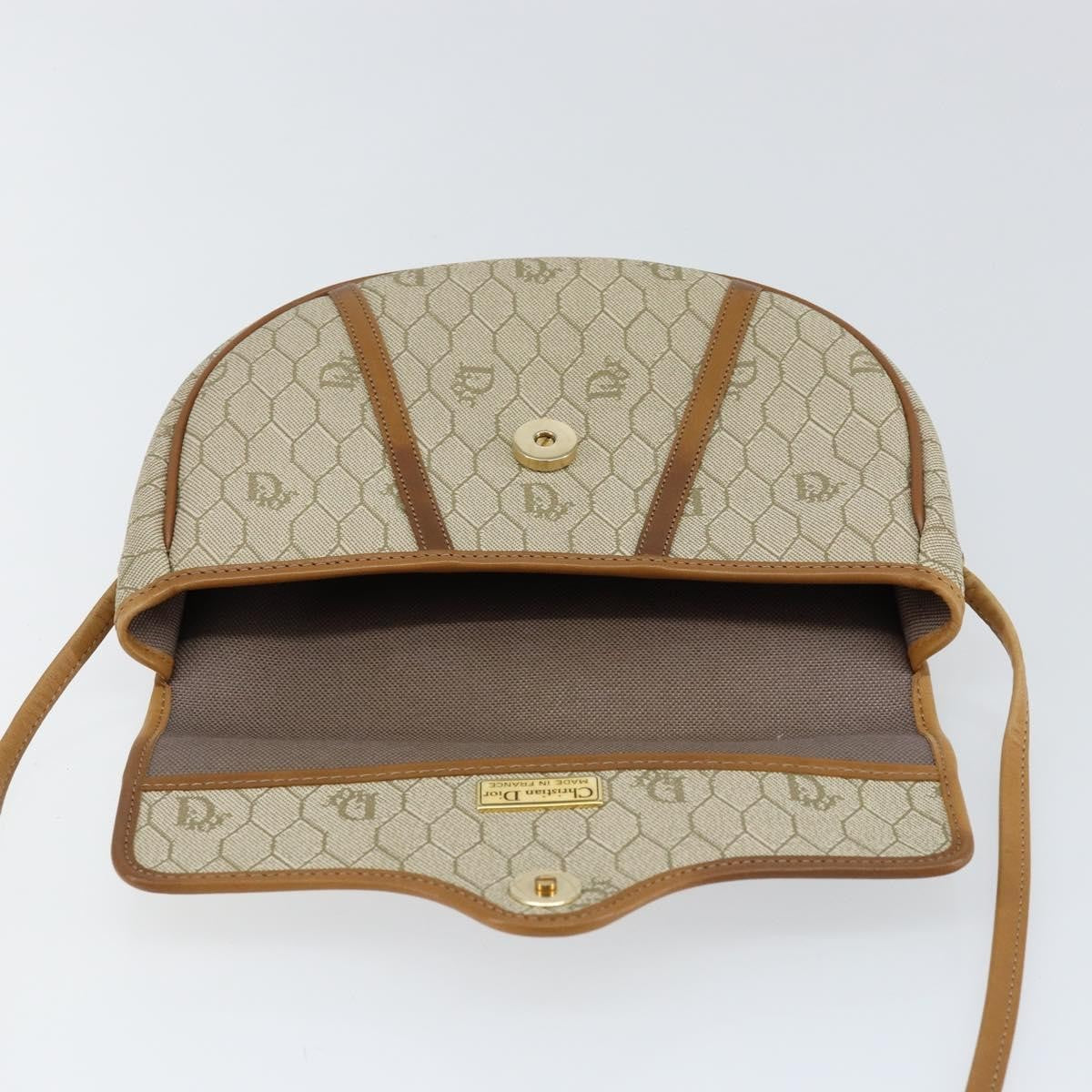 Christian Dior Vintage Honeycomb Flap Crossbody Bag Canvas and Leather, BEIGE, CANVAS, Shoulder bag