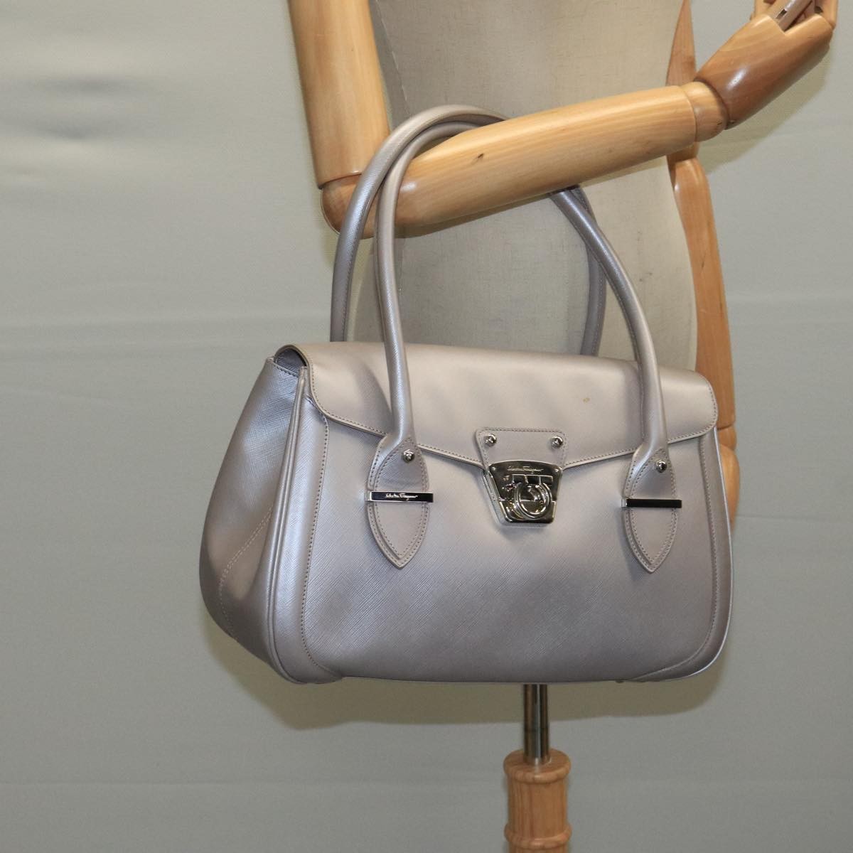 Salvatore Ferragamo Flap Satchel Saffiano Leather, SILVER, LEATHER, Handbag
