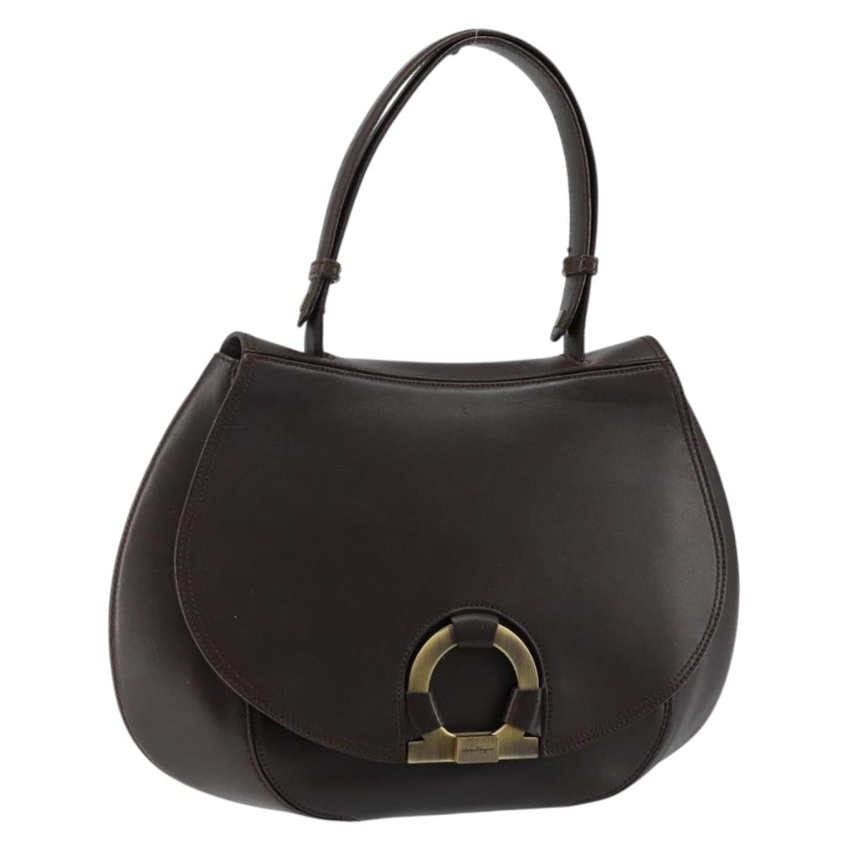 Salvatore Ferragamo Gancini handbag Leather, BLACK, LEATHER, Handbag