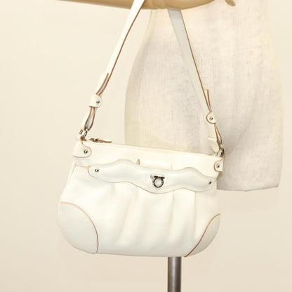 Salvatore Ferragamo Gancini Shoulder Bag Leather, WHITE, LEATHER, Shoulder bag