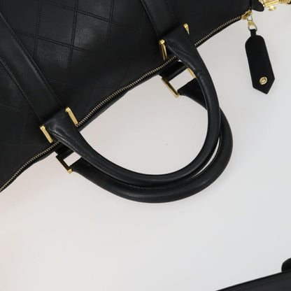 Chanel Vintage Diamond Stitch Boston Bag Quilted Lambskin, BLACK, LEATHER, Travel bag