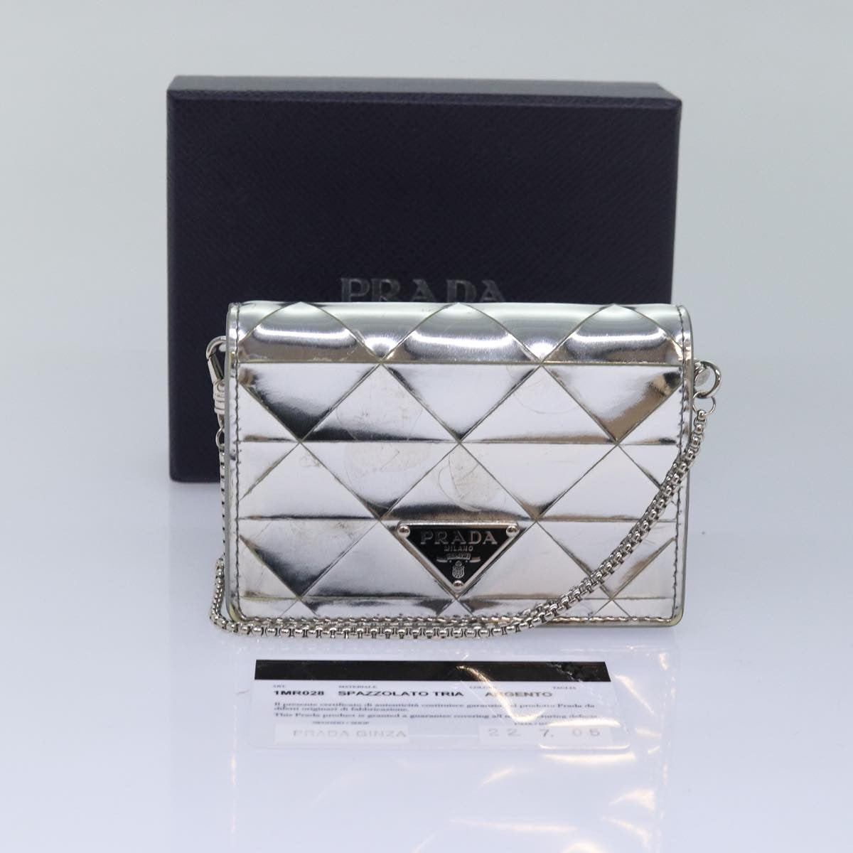 Prada Chain Wallet Embellished Leather, Silver, Leather, Wallet