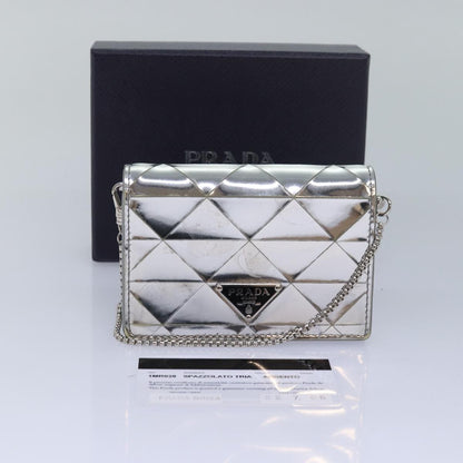Prada Chain Wallet Embellished Leather, Silver, Leather, Wallet